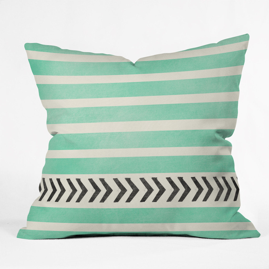 Allyson Johnson Mint Stripes and Arrows Outdoor Throw Pillow Deny Designs 