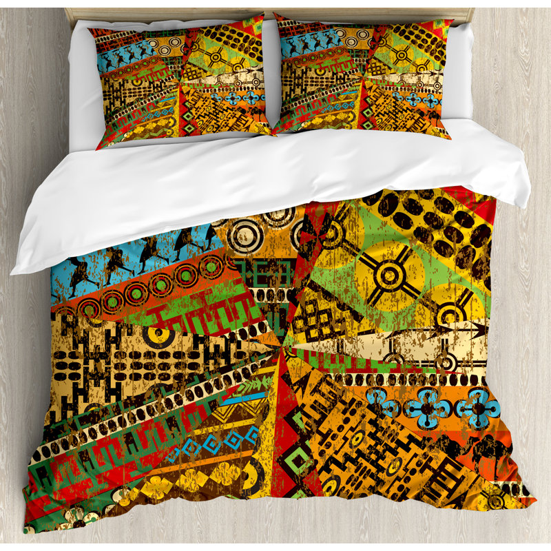 African Modern & Contemporary Polyester Geometric Shapes Duvet Cover, Queen