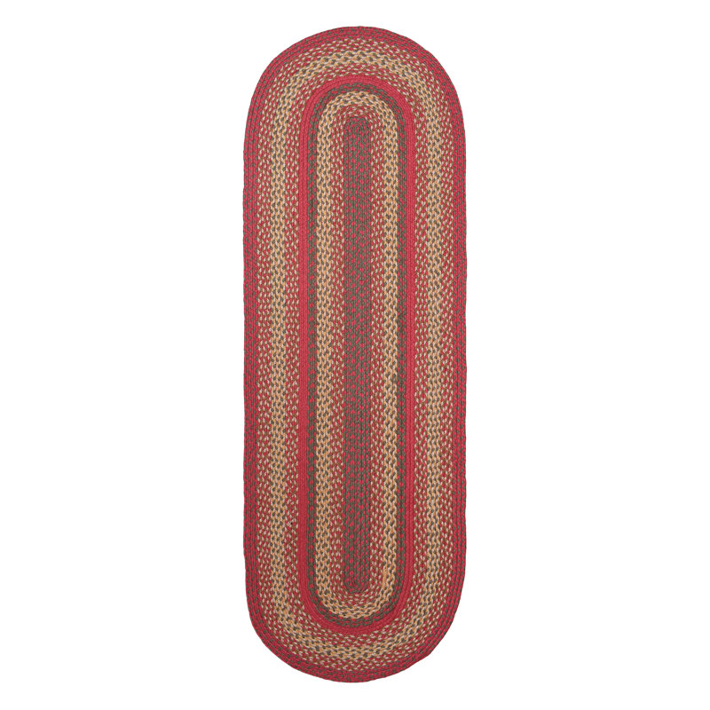 Burkleigh Farmhouse Braided Red Jute Area Rug, Oval 2' x 6'