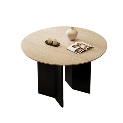 Black White Round Sintered Stone Solid Wood Dining table
