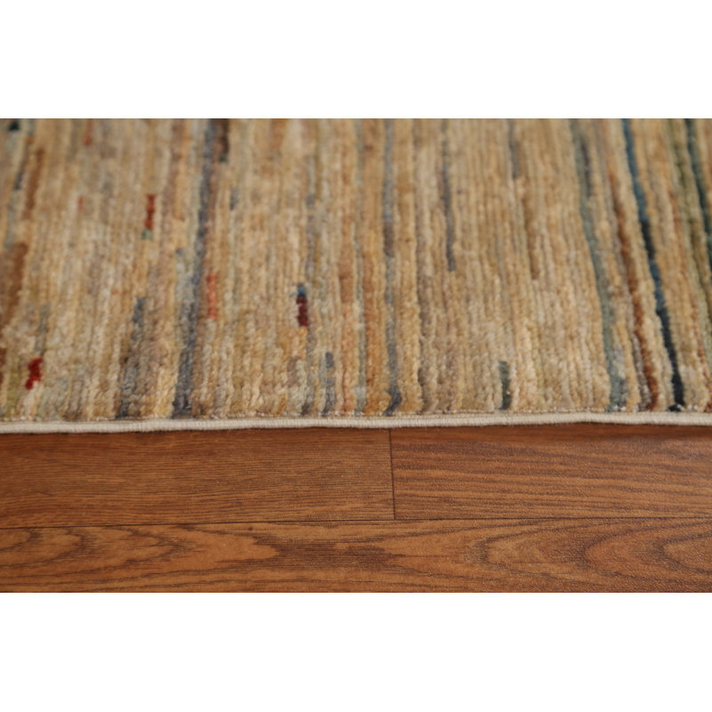 Tapis beige en laine noué à la main de conception unique 5 pi 5 po x 8 pi 4 po New Age
