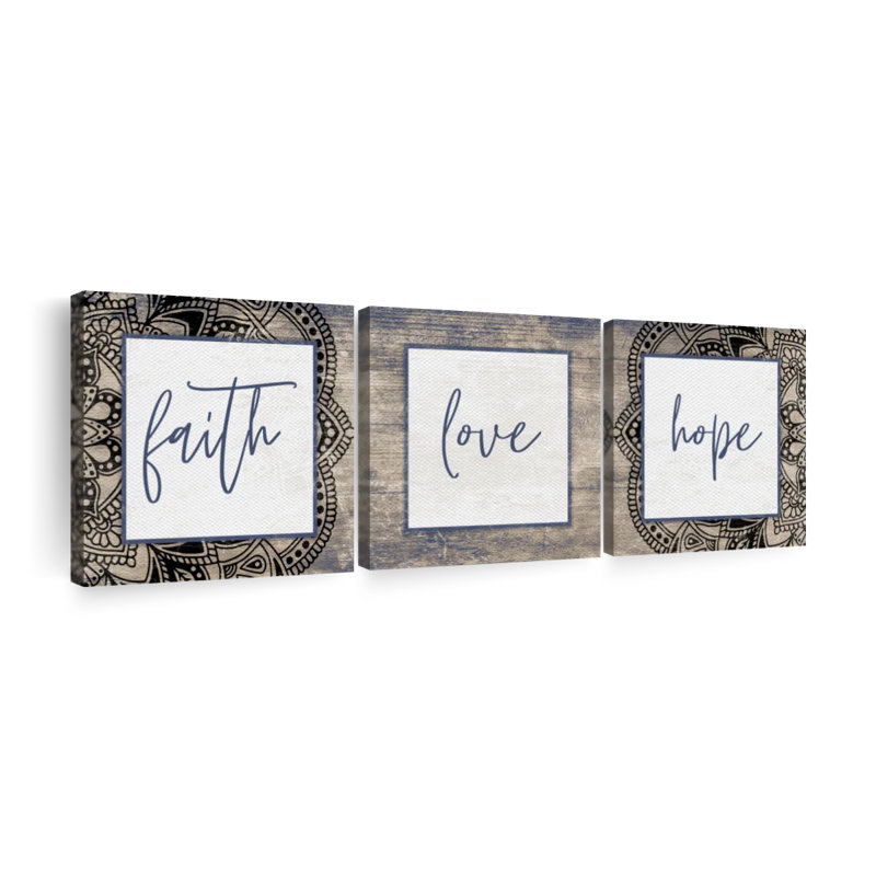 Faith Love Hope, reproduction d'art sur toile, H 30 po x l 92 po x P 1,25 po
