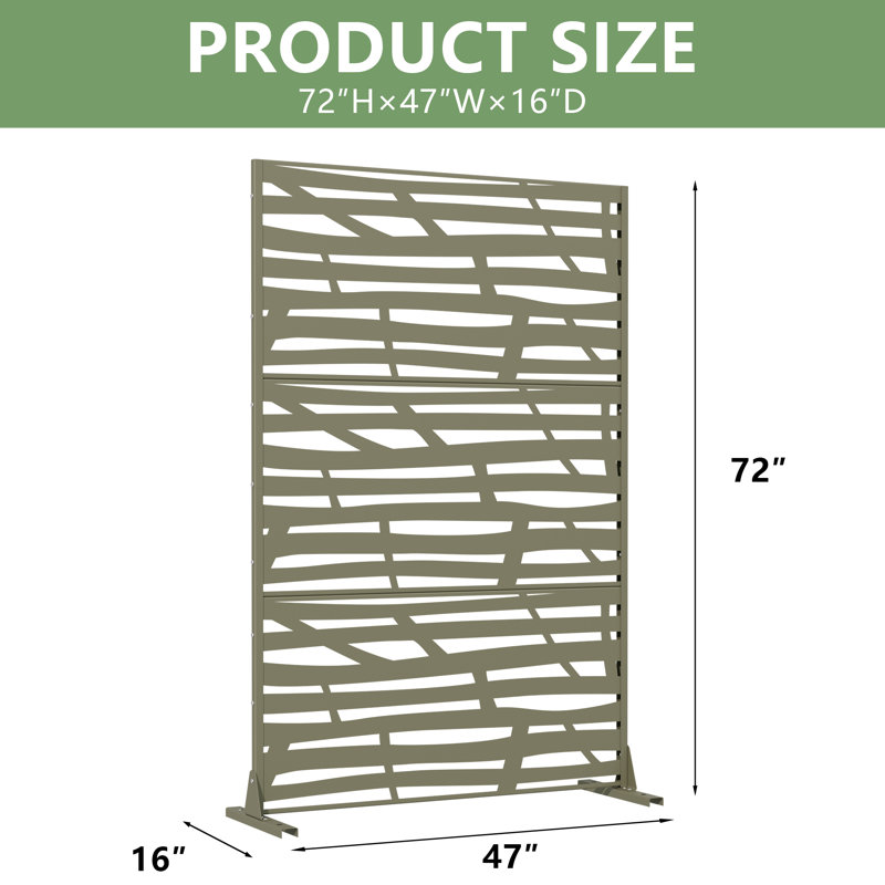 Paravent autoportant en métal pour écran, 72 po H x 47 po L x 16 po P, Gris olive