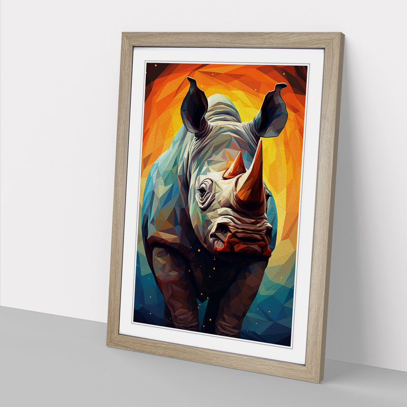 Rhino Geometric Art - Framed Print, Oak Framed, 46cm H x 34cm W x 2cm D