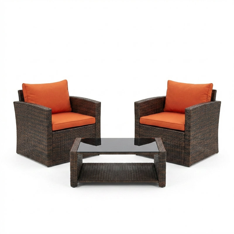 Ensemble de conversation en osier pour 2 personnes avec coussins Oska, Orange