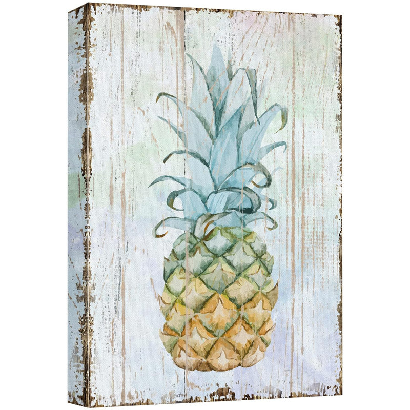 «Kitchen Kitchen», ananas sur fond de style bois, estampe numérique sur toile, H 36 po x l 24 po x P 1,5 po