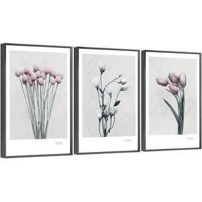 "Flower Flower Aluminium", ensemble de 3 reproductions d'art encadrées sur toile