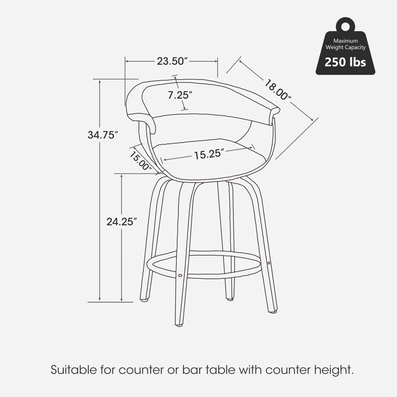Tabouret de bar Tavar, Brun, Tabouret de comptoir (siège d'une hauteur de 24,2