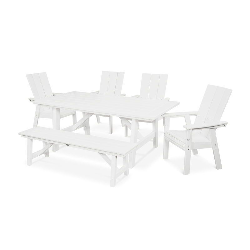Ensemble de salle à manger campagnard rustique moderne avec banc Adirondack 6 pièces Modern, Blanc