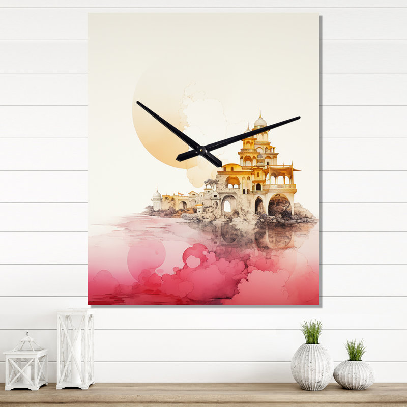 Charmante ville orientale rétro Boho Illustration V - horloge murale moderne abstraite, H 32 po x l 16 po x P 1 po
