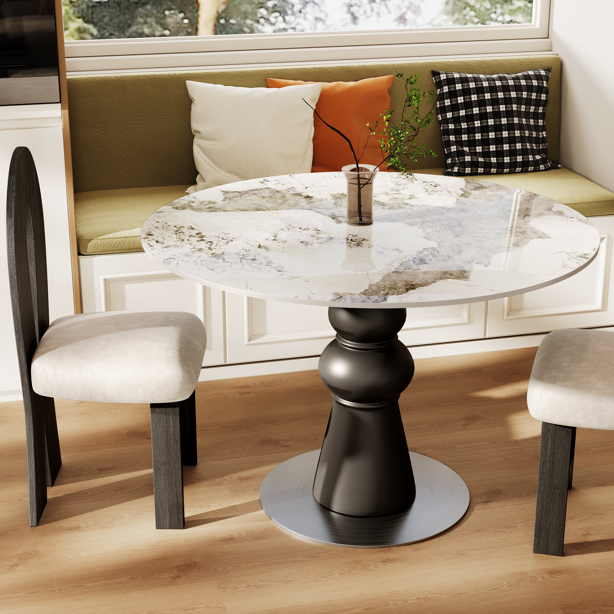heyeehome Round Solid Wood Pedestal Dining Table Small Kitchen Table ...