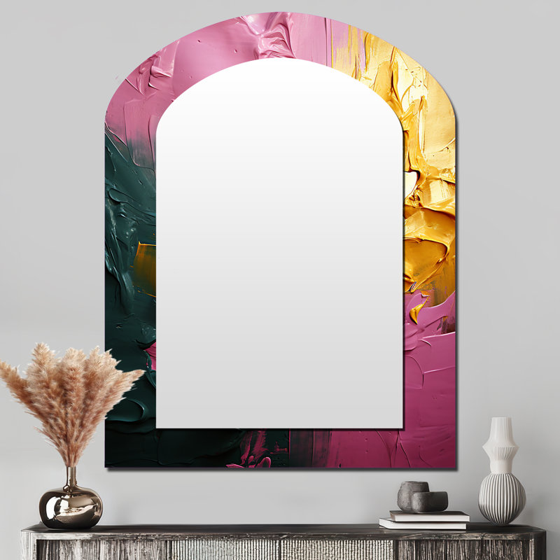 Réjouissez-vous en amour, peinture abstraite rose et or I - peinture abstraite, miroir décoratif, 43 po x 33 po