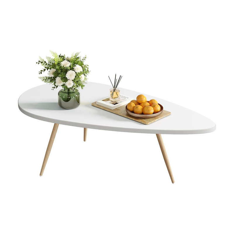 White Oval Metal and Wood Coffee Table