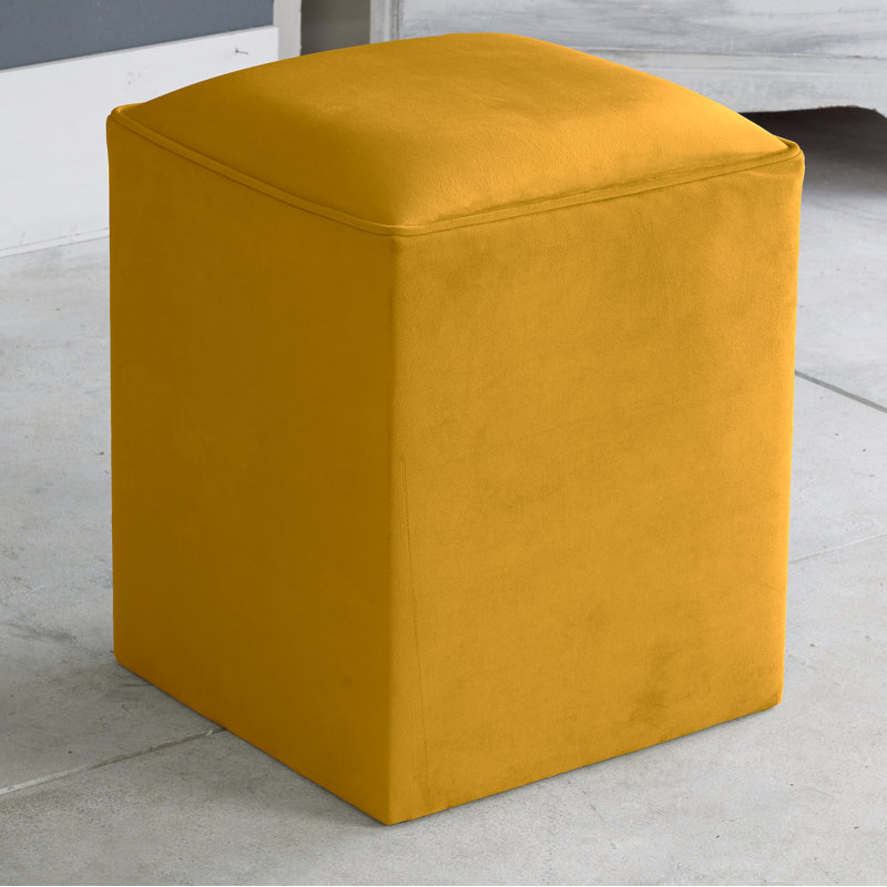Henton 40cm Wide Velvet Square Solid Colour Pouffe Ottoman, Turmeric