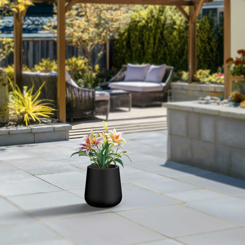 Large Concrete Round Planter / Pot With Drainage Holes, 12.2" H x 11.81" W x 11.81" D, Gris anthracite (intérieur amélioré)