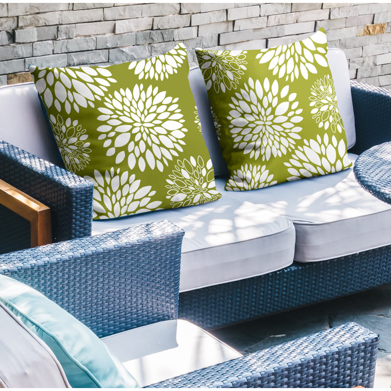 Floral Outdoor Reversible Throw Pillow, 15W" x 15H", Chartreuse