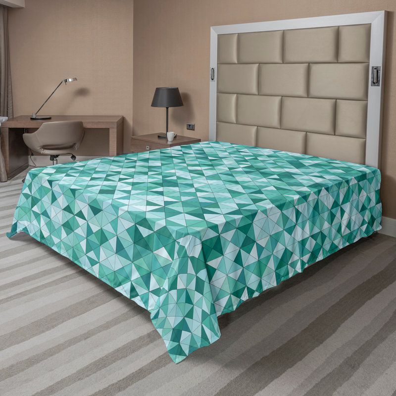 Ambesonne Nature Top Flat Sheet Glisten Fish Sunlight King Blue Purple White, Vert sarcelle / géométrique