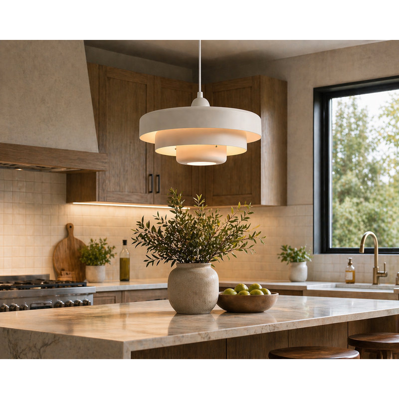  Luminaire suspendu blanc scandinave à trois niveaux, lustre à disques superposés, largeur de 16,9 po
