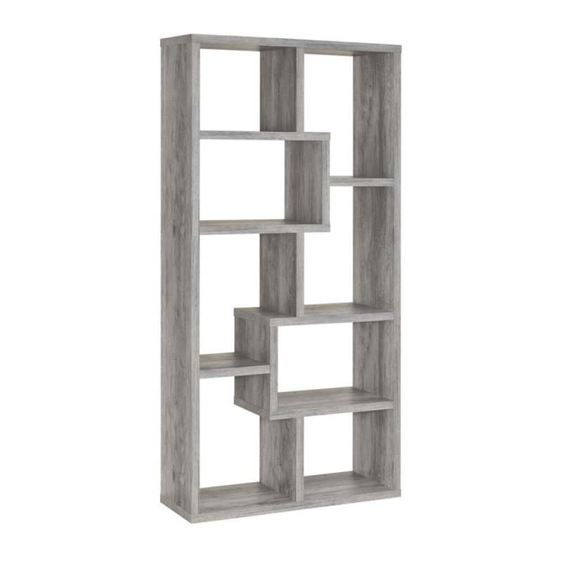 10-Shelf Geometric Bookcase In Grey Driftwood Finish
