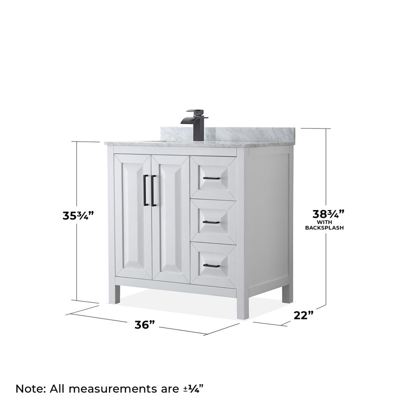 Daria 36'' W Single Vanity, Dark Blue, White Marble, Matte Black