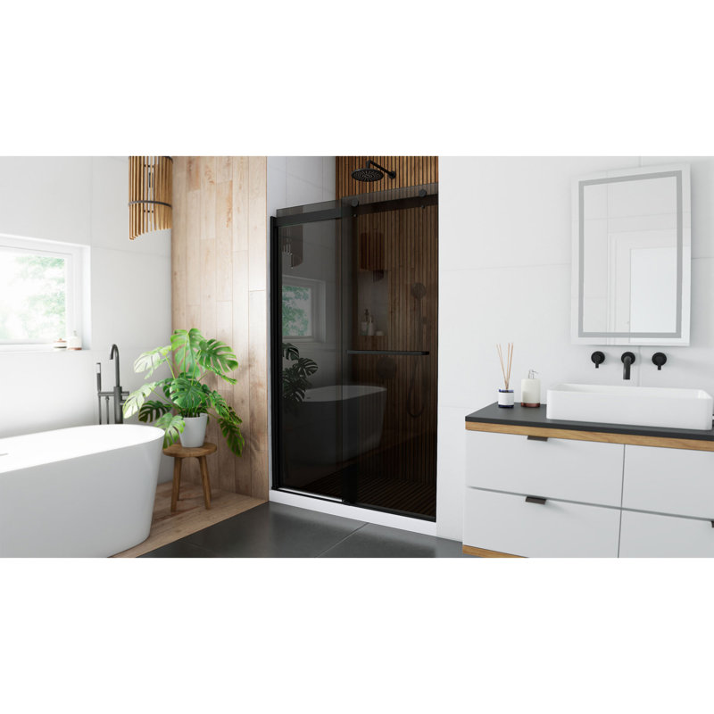 Sapphire 44" W x 76" H Bypass Semi-Frameless Shower Door, Smoke Gray, Matte Black