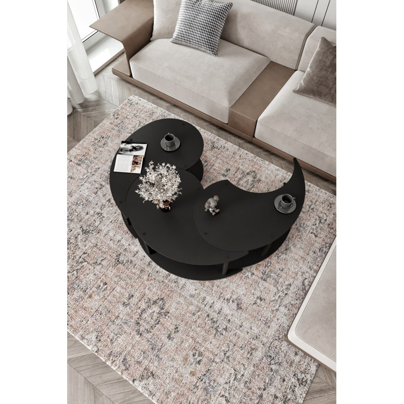 Stylish Coffee Table Set (3 Pieces), Solid Black, 27.6 in Diameter x 15 in Height | 100% MDF with Compressed Kraft Legs | Modern Abstract Design, Perfect for Living Room & Lounge Spaces, Durable and Elegant