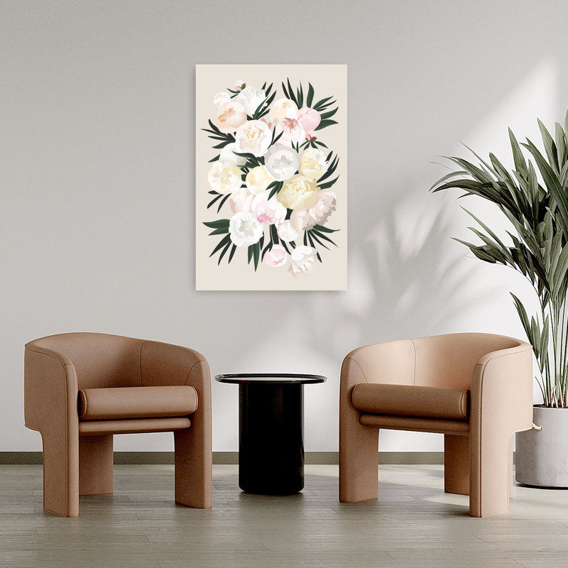 Élégant bouquet de pivoines abstrait contemporain, H 36 po x l 24 po