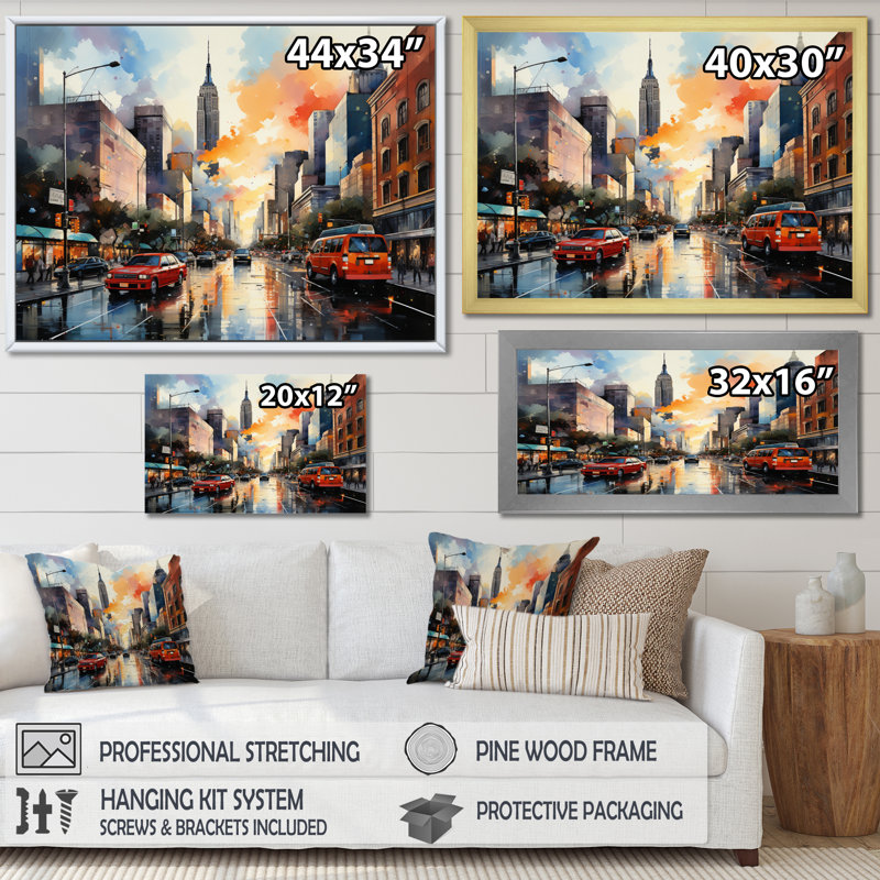 Pop Art New York III - impressions sur toile de paysages urbains, H 34 po x l 44 po, Cadre flottant noir