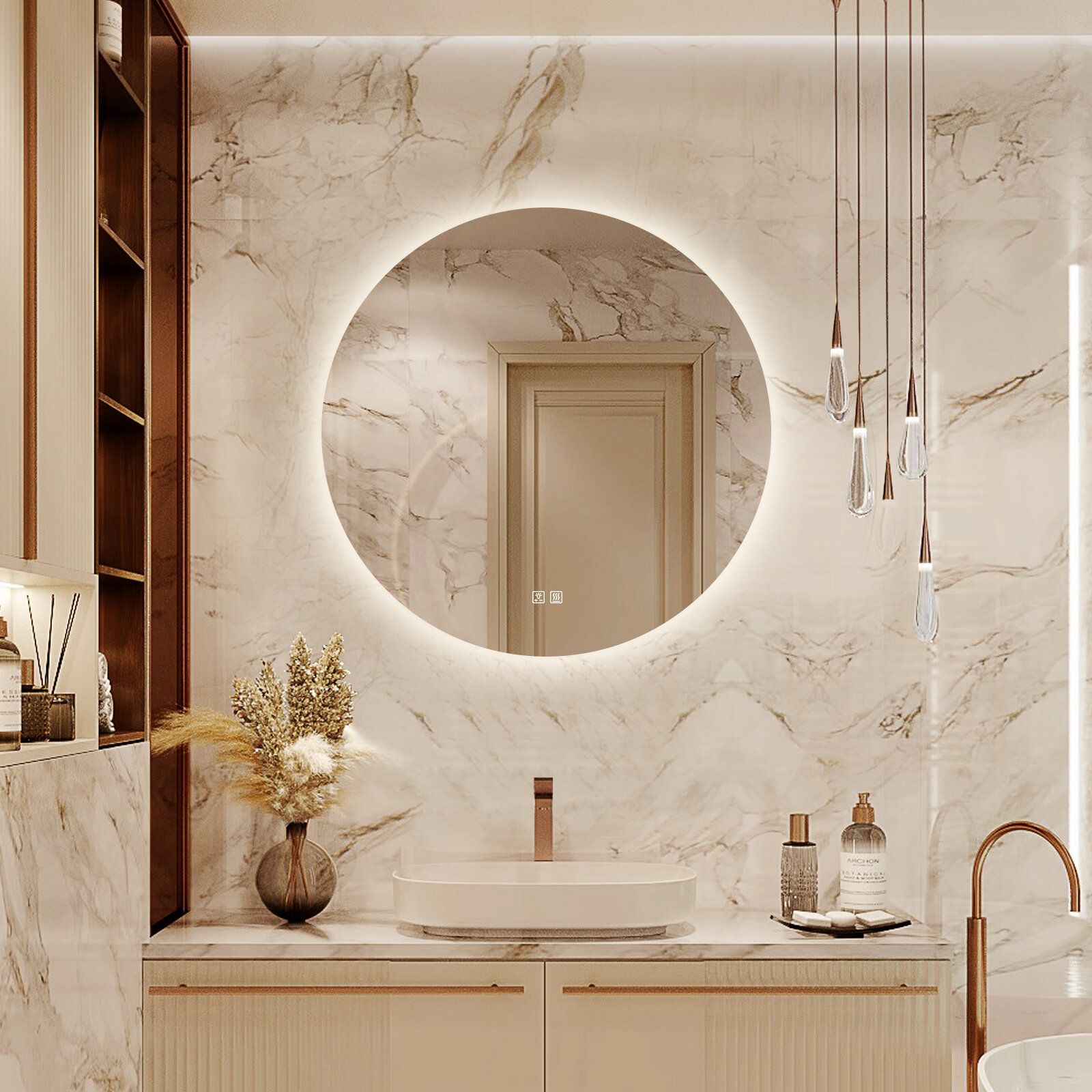 Round Frameless Lighted Bathroom/Vanity Mirror Dimmable Anti-Fog Wall Mounted Mirror Orren Ellis Size: 32 x 32