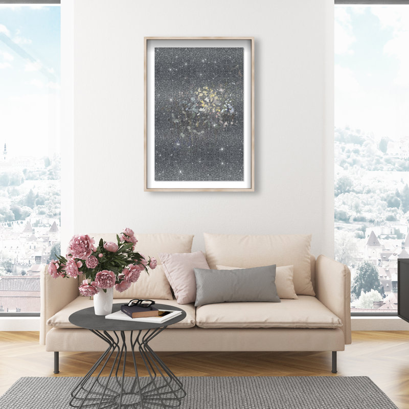 Midnight Flowers Print by Oliver Gal, 31.5"H x 46.5"W, Natural Oak Shadowbox