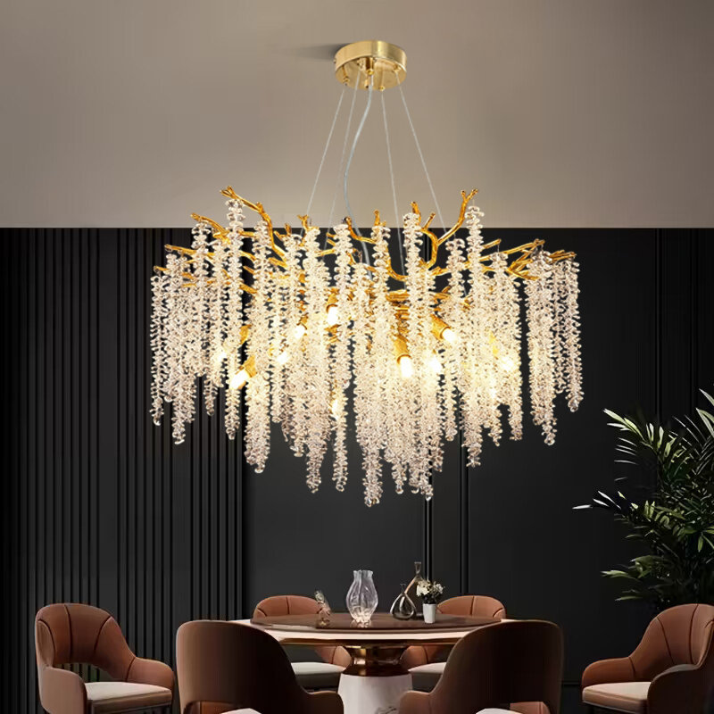 Modern Tree Branch Crystal Chandelier, 31.5", G9 Base (No Bulb)