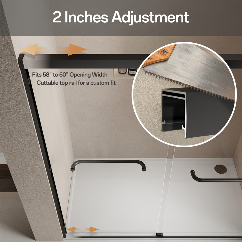 58" - 60" W x 72" H Double Sliding Shower Door｜1/4"(6mm) Clear Tempered Glass｜SGCC Certified｜ Anti-Shatter Film for Walk-in Shower Door