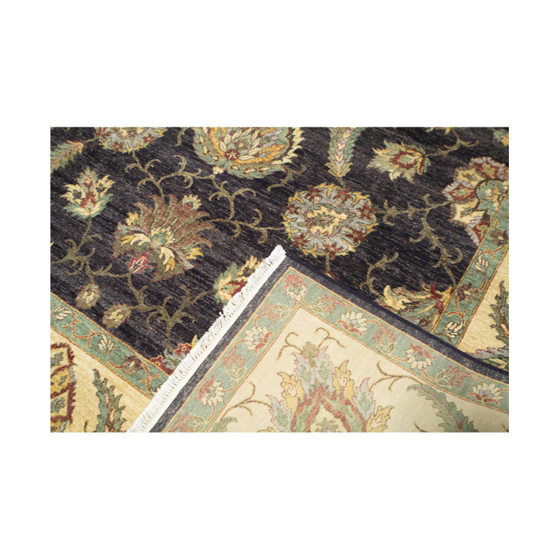 Tapis noir et doré de haute qualité noué à la main