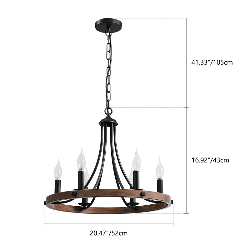 6-Light Rustic Wagon Wheel Chandelier For Dining Room Chandelier