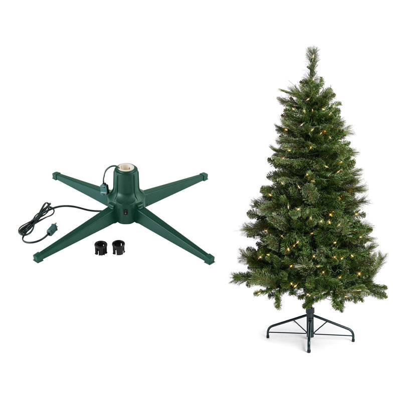 Latorria The Holiday Aisle® 1-1.5 In Rotating Metal Stand, Green with 5 Foot Christmas Tree