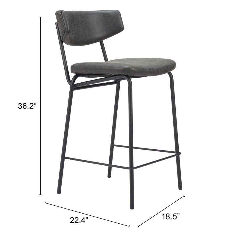 Charon Upholstered Counter Stool, Black, Counter Stool (26.4" Seat Height)