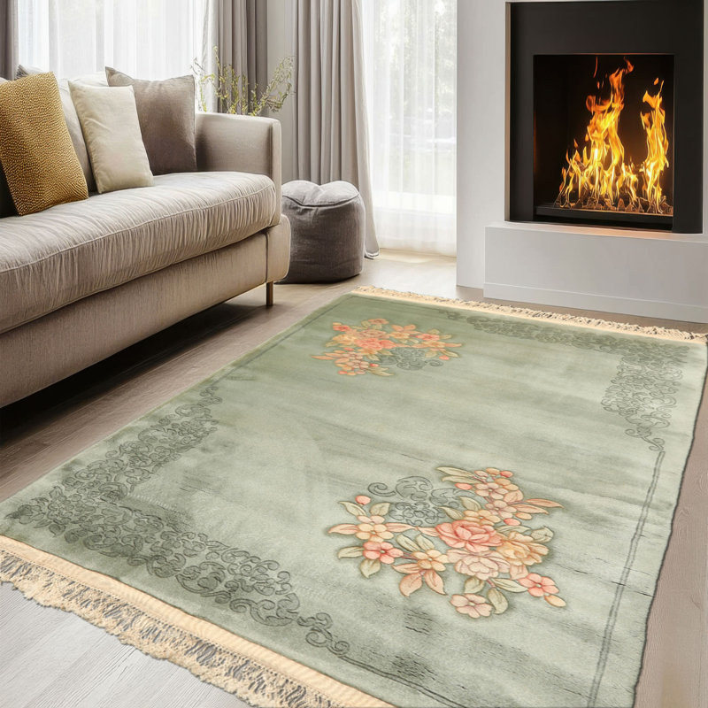 Tapis velouté à motif floral art déco traditionnel chinois en laine noué à la main 4 x 6