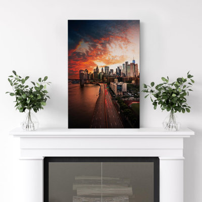 Architecture Building " Sunset Over Bay Harbour City Cityscape Skyline Downtown Buildings Photo Scenic Modern Art "