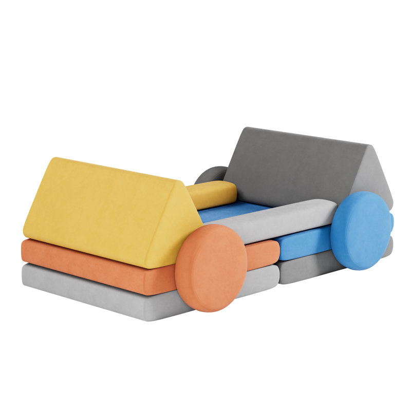 Bentura Kids Couch Sofa, 12 Pcs Velvet Modular Toddler Couch, Freely Removable Kids Chair Sofa for Playing, Creativity, Sleeping, Versatile Fold Out Baby Play Couch Set for Playroom, Bedroom Furniture