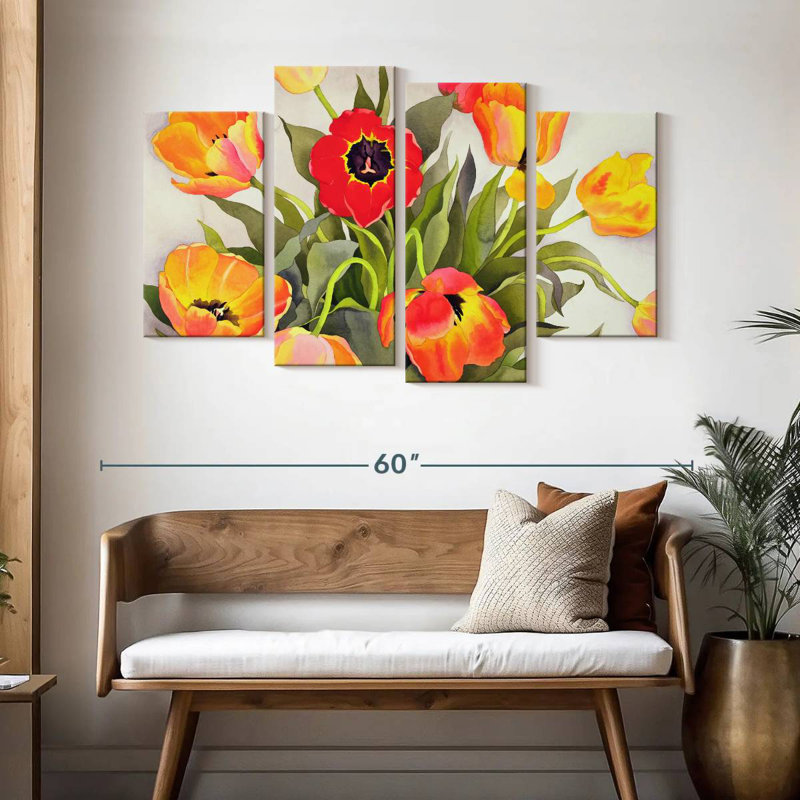 Harnek Orange And Red Tulips, 32" H x 52" W