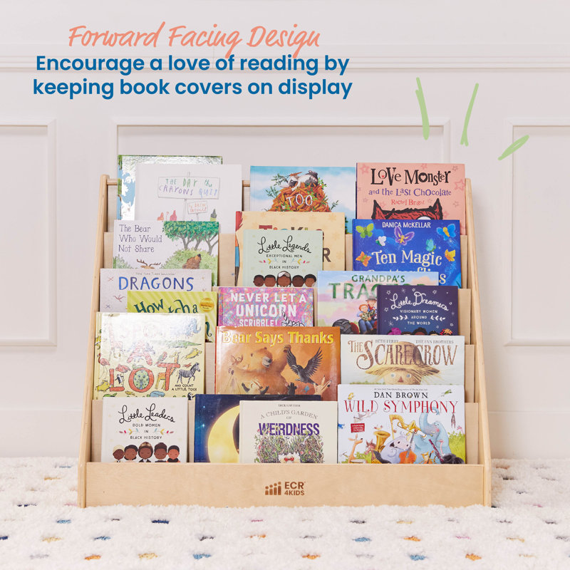 Natural Birch Single-Sided Kids Book Display Shelf