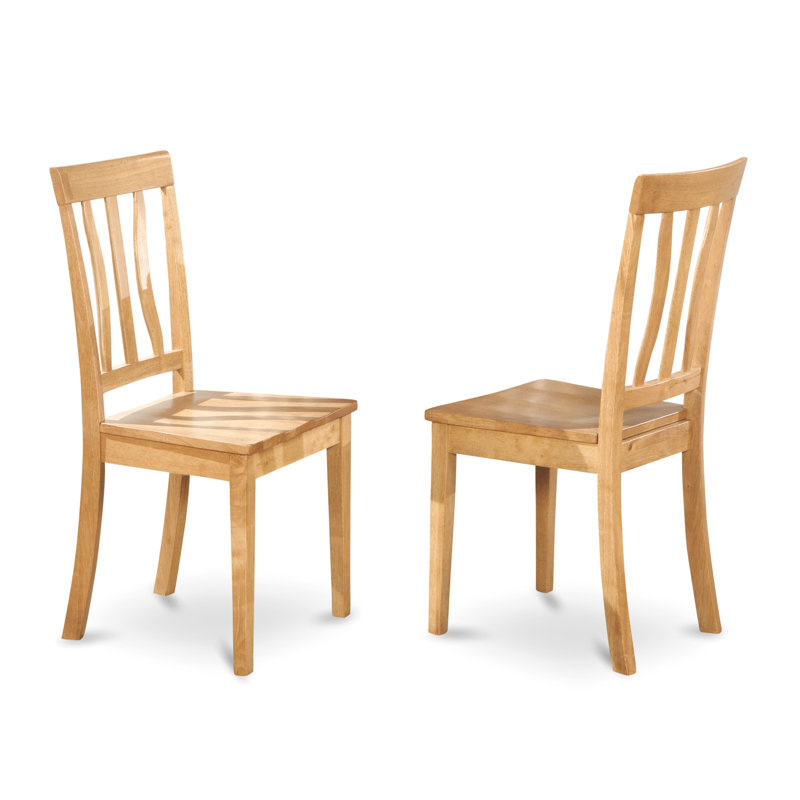 Antique Dining Room Chairs - Slat Back Wooden Seat Chairs, Set of 2, Oak, Oak/Wooden