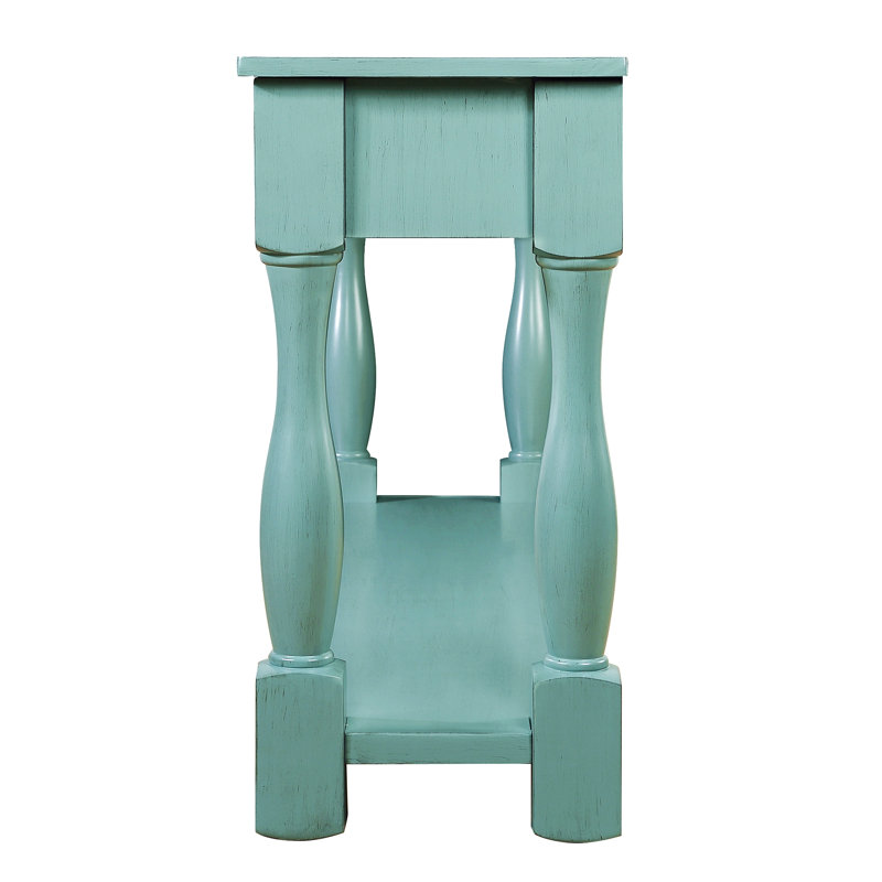 Console 63 pouces de long en bois avec 3 tiroirs et 1 tablette inférieure, Bleu rétro