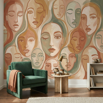 Papier peint abstrait à motifs abstraits, portrait bohème, décoration murale amovible