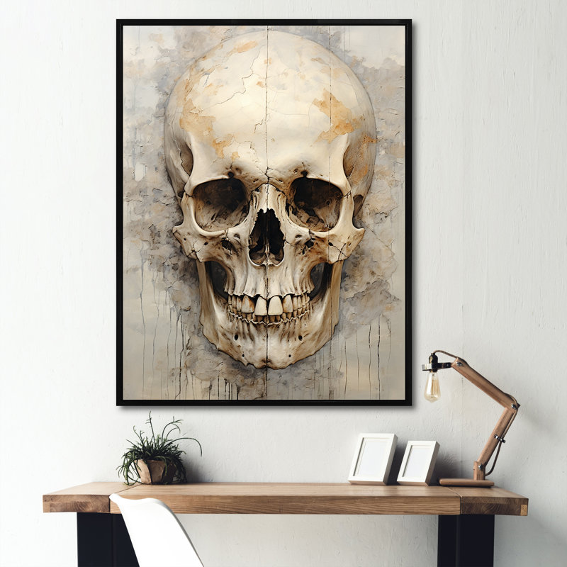 Crânes résonnantes I sur toile, Cadre flottant noir, H 32 po x l 16 po x P 1 po