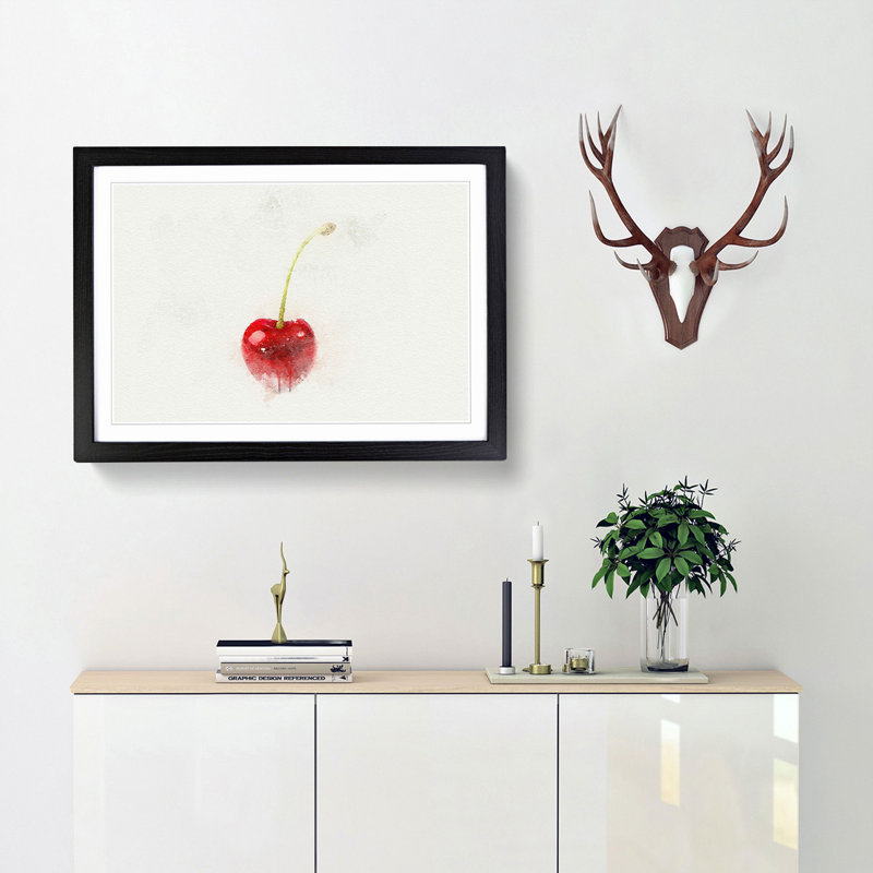 Lone Cherry in Abstract - Picture Frame Graphic Art Print, 35cm H x 50cm W x 2cm D, Black
