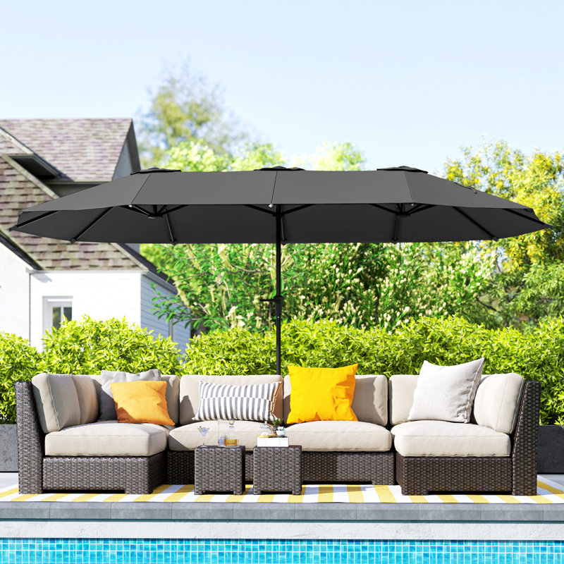 Très grand parasol de patio de 13 pi avec poignée facile à manivelle, évents pour l'extérieur, patio, UPF30 +, gris foncé