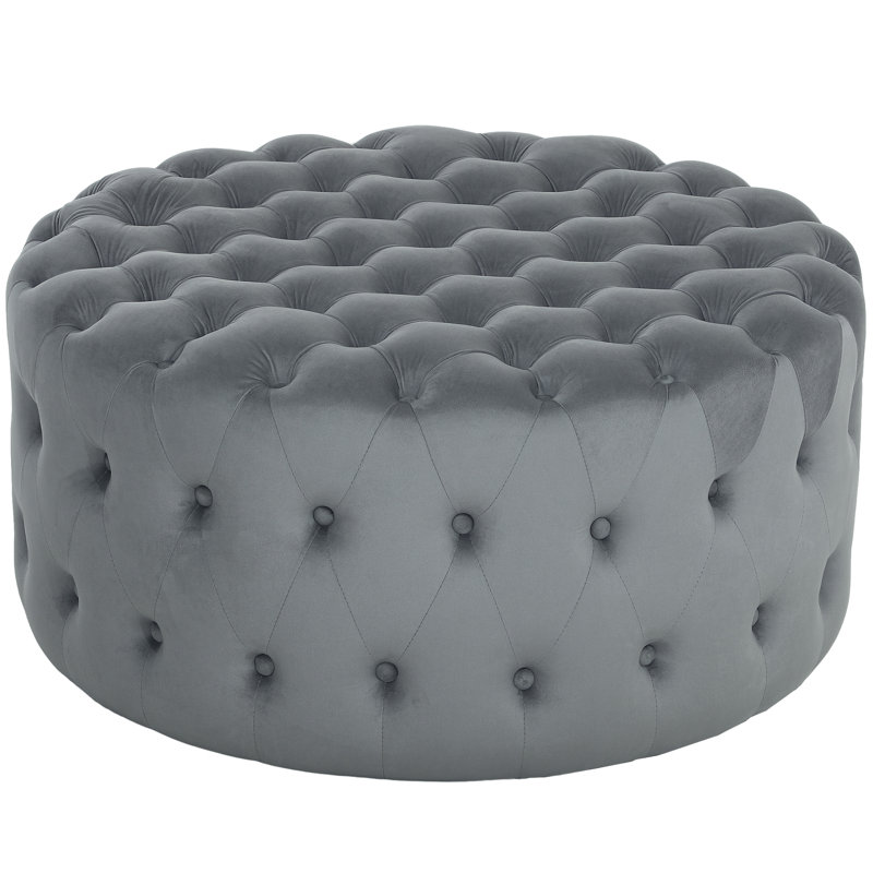 31.5" Round Ottoman, Large Velvet-Feel Upholstered Foot Stool with Button Tufted Design and Padded Seat for Living Room, Entryway, Dark Gray