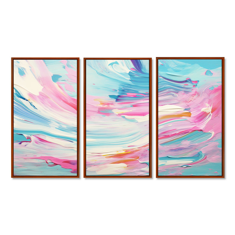 Daesha - Ensemble de salon mural abstrait, H 40 po x l 60 po x P 1 po, Cadre flottant brun