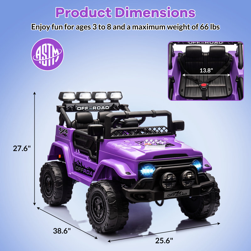 GarveeHome 12V Ride On Truck Car, 2WD Electric Car with Remote Control, Toddler Battery Powered Ride On Toy with Spring Suspension, LED Lights, Music, Battery Display for Kids 3-8, Purple